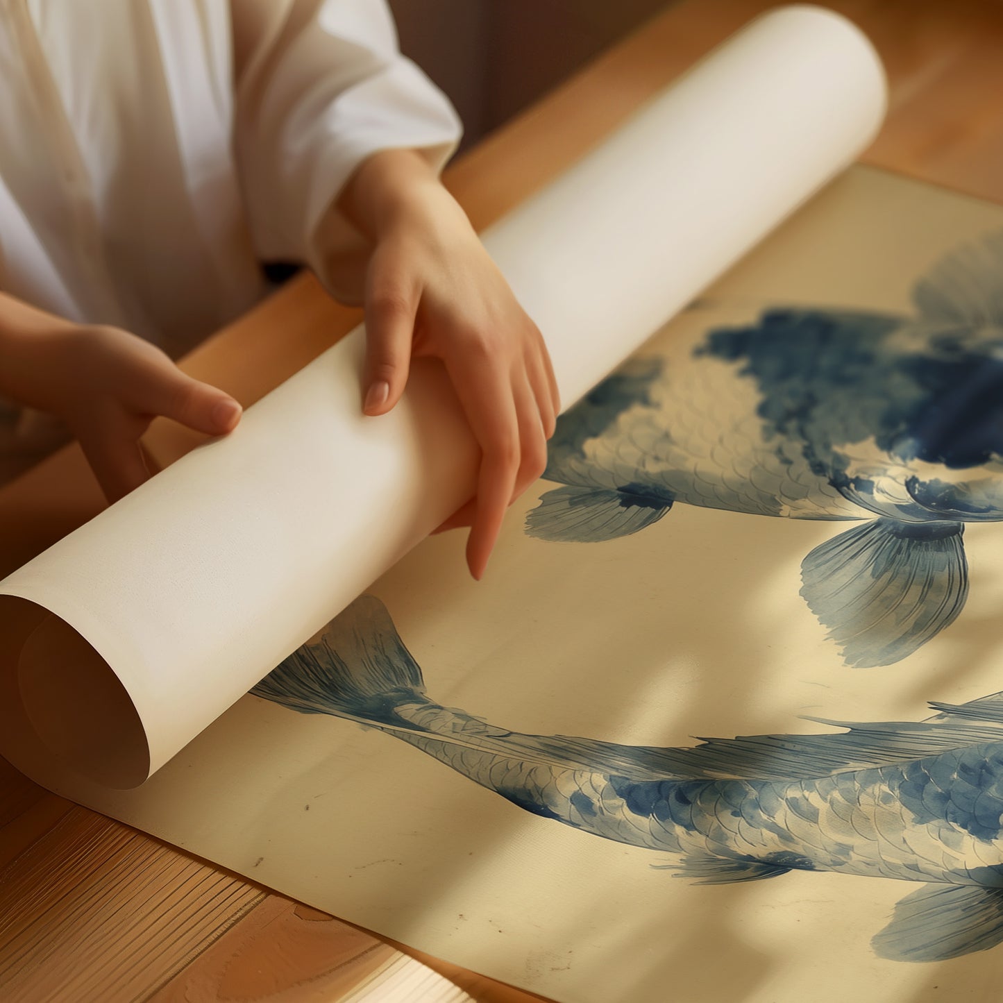 Blue Koi Dance In Golden Light