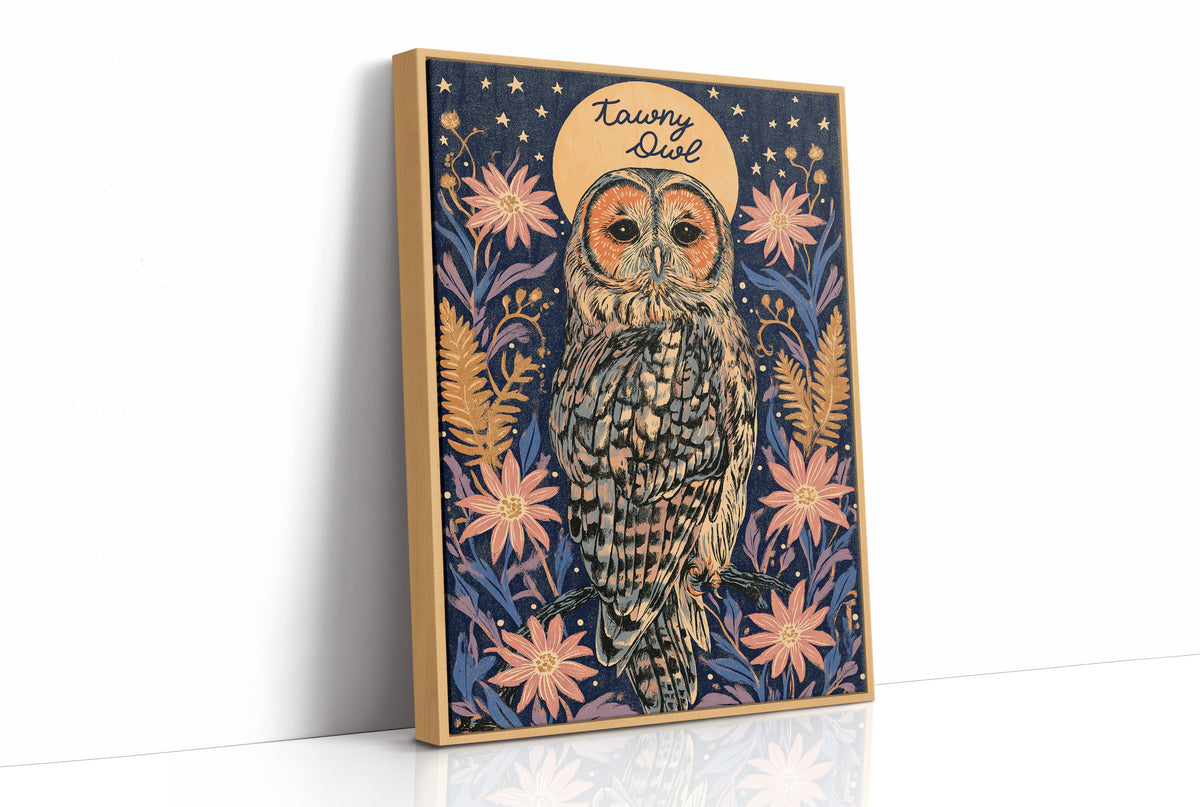 Tawny Owl and Golden Halo Moon