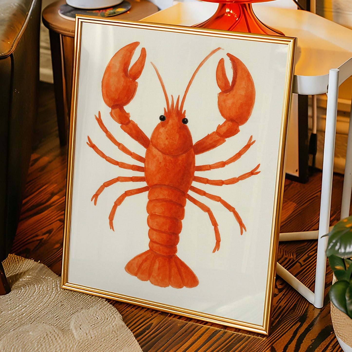 Watercolor Lobster in Coastal Red