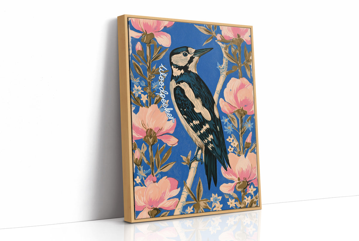 Woodpecker Among Peony Blooms