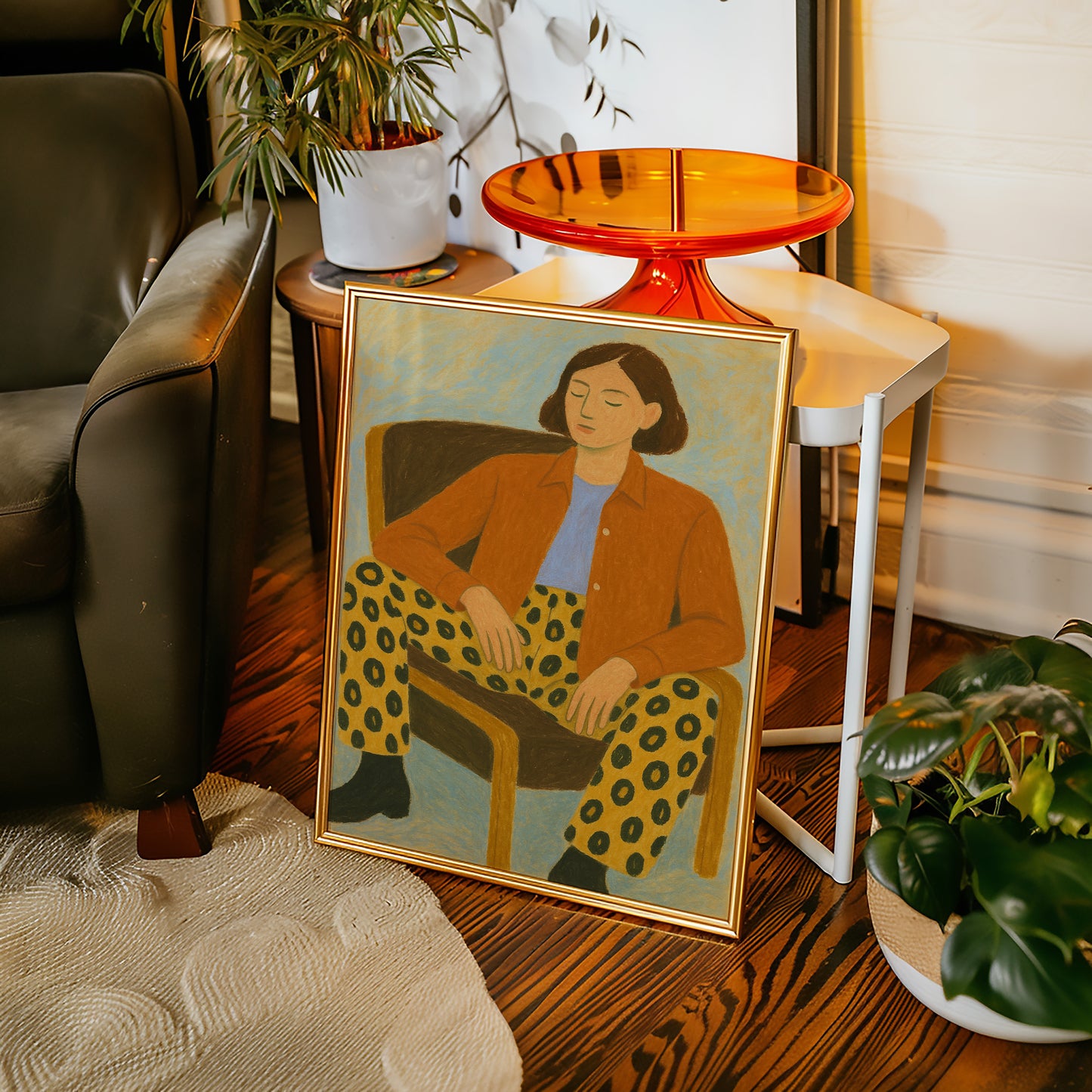 Still Moment in Patterned Pants