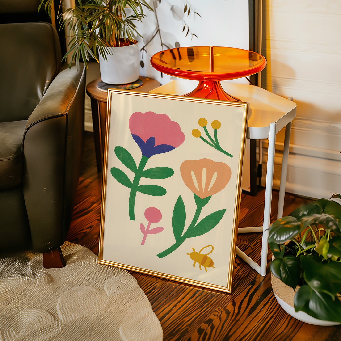 Bumblebee and Blossoms on Cream