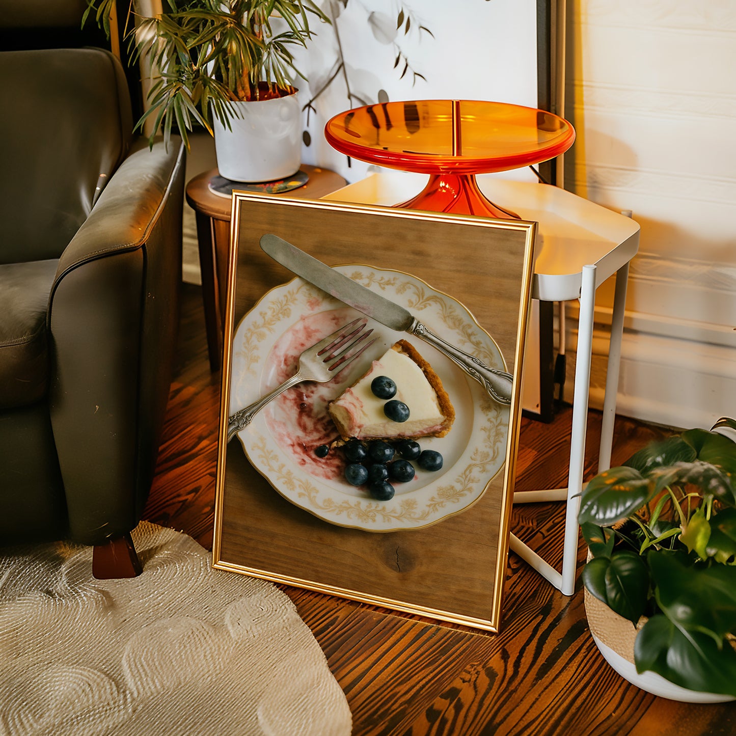 Blueberry Cheesecake on China Plate