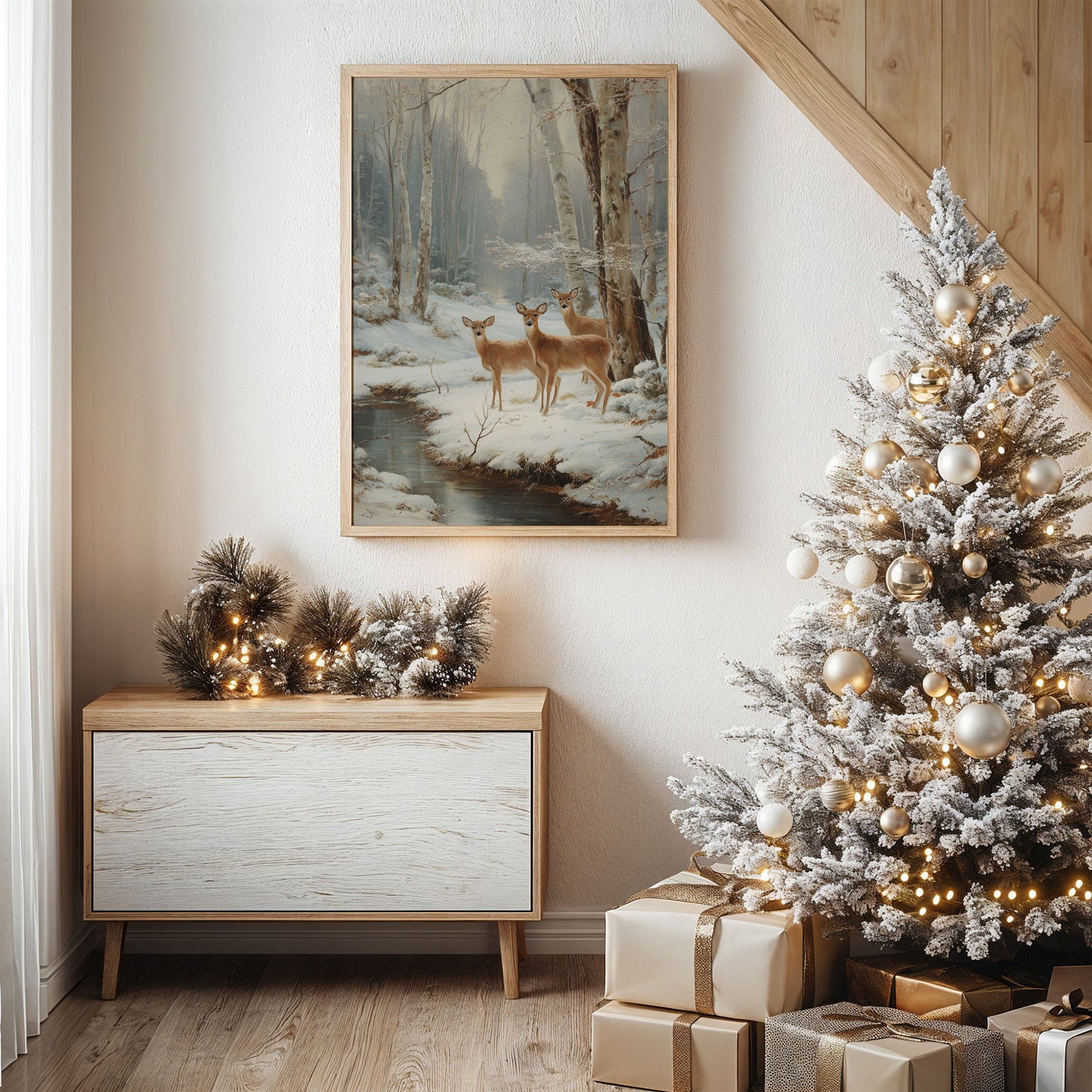 December Deer By Frozen Stream
