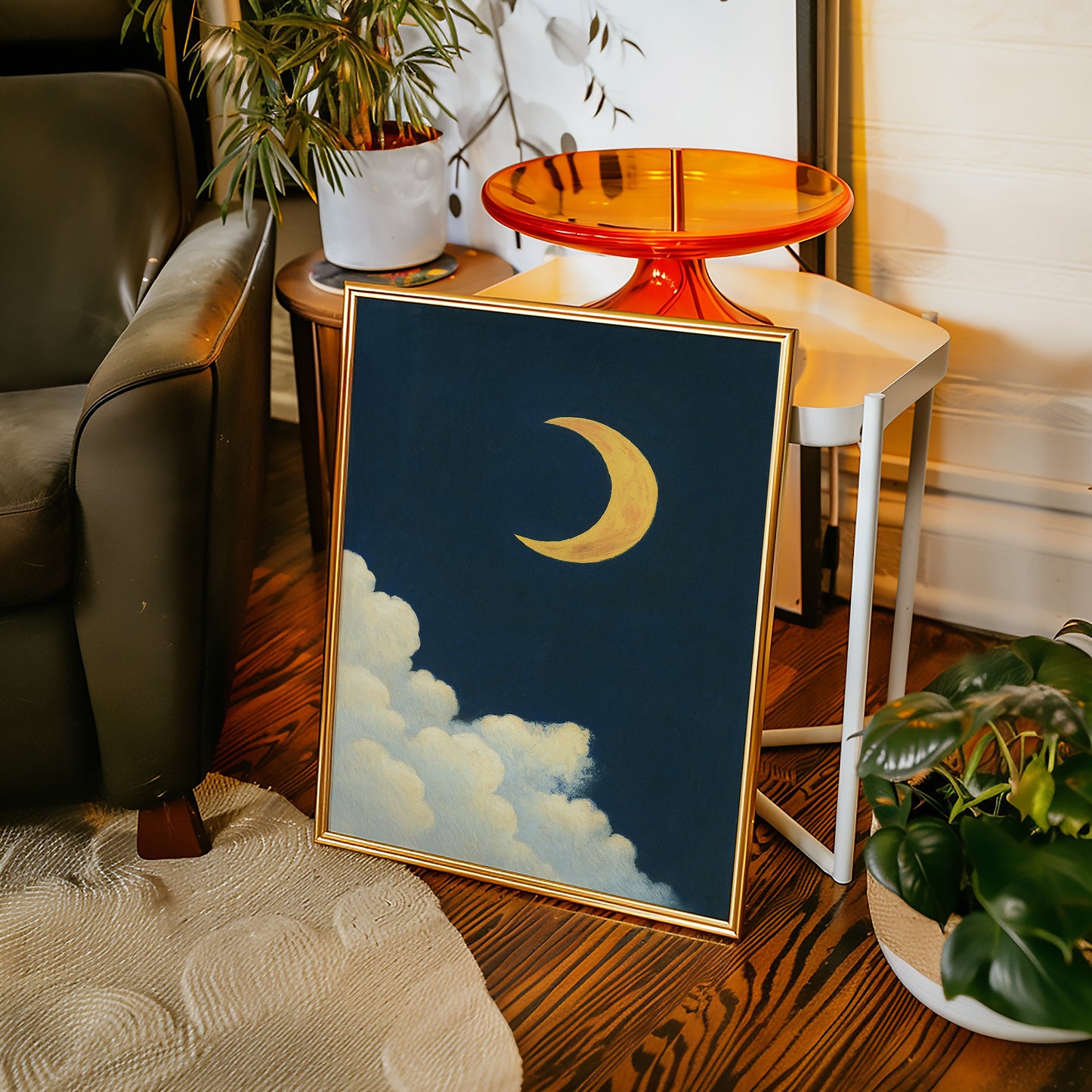 Golden Moon Over Soft Clouds