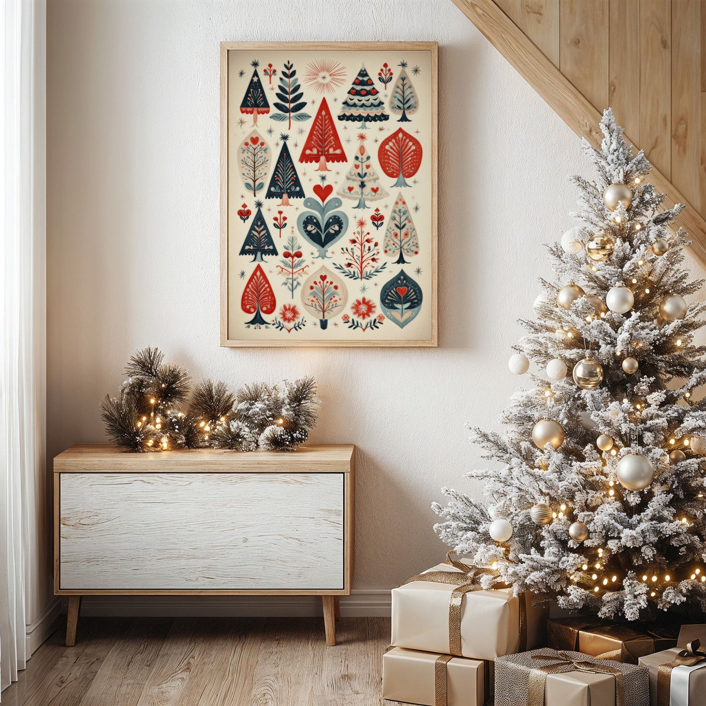 Scandinavian Folk-Art Christmas Trees Pattern