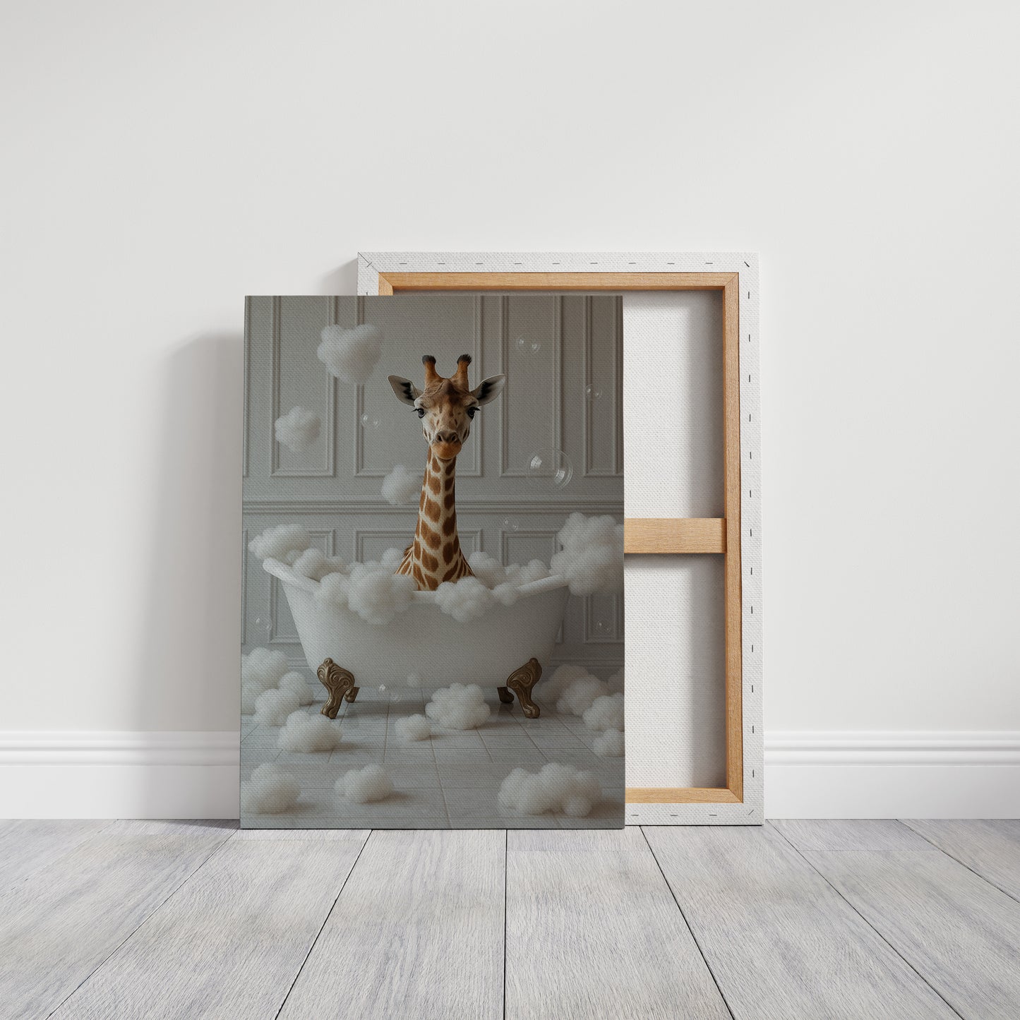 Giraffe in a Bathtub of Bubbles