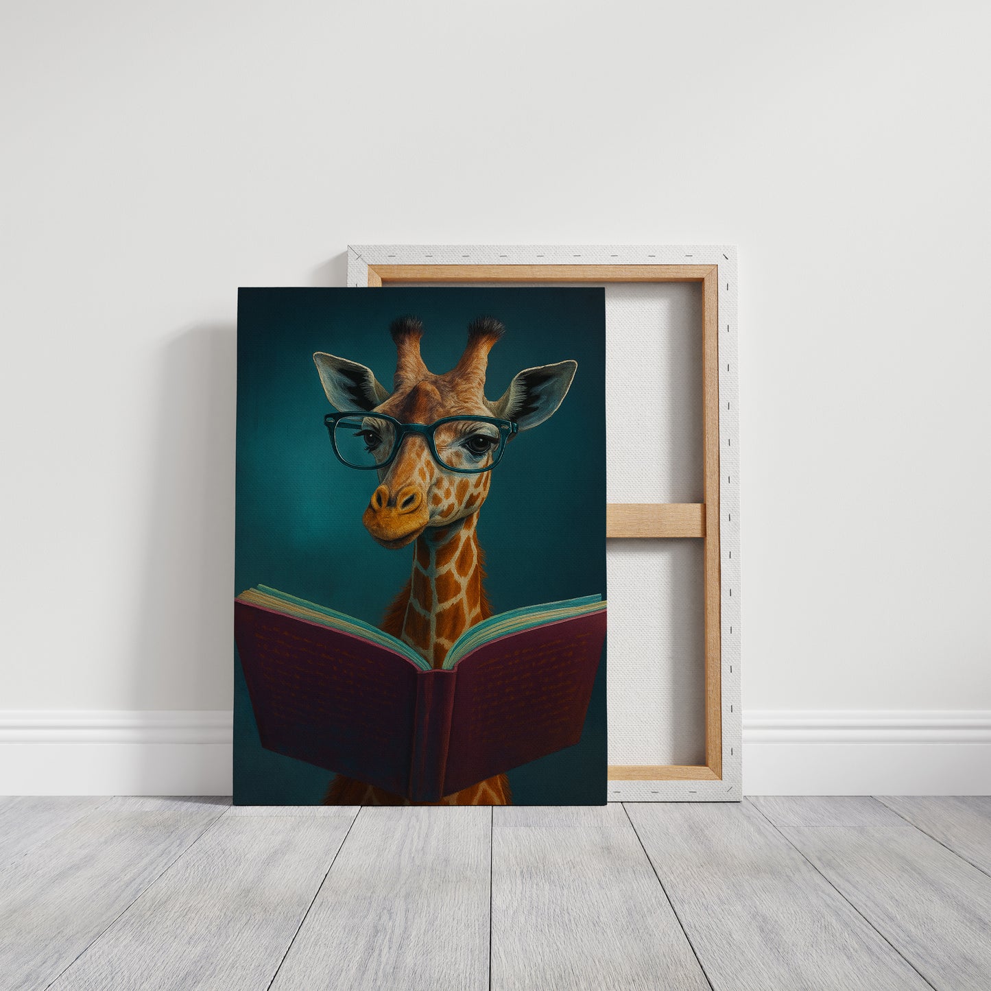 Giraffe with Glasses Reading a Book