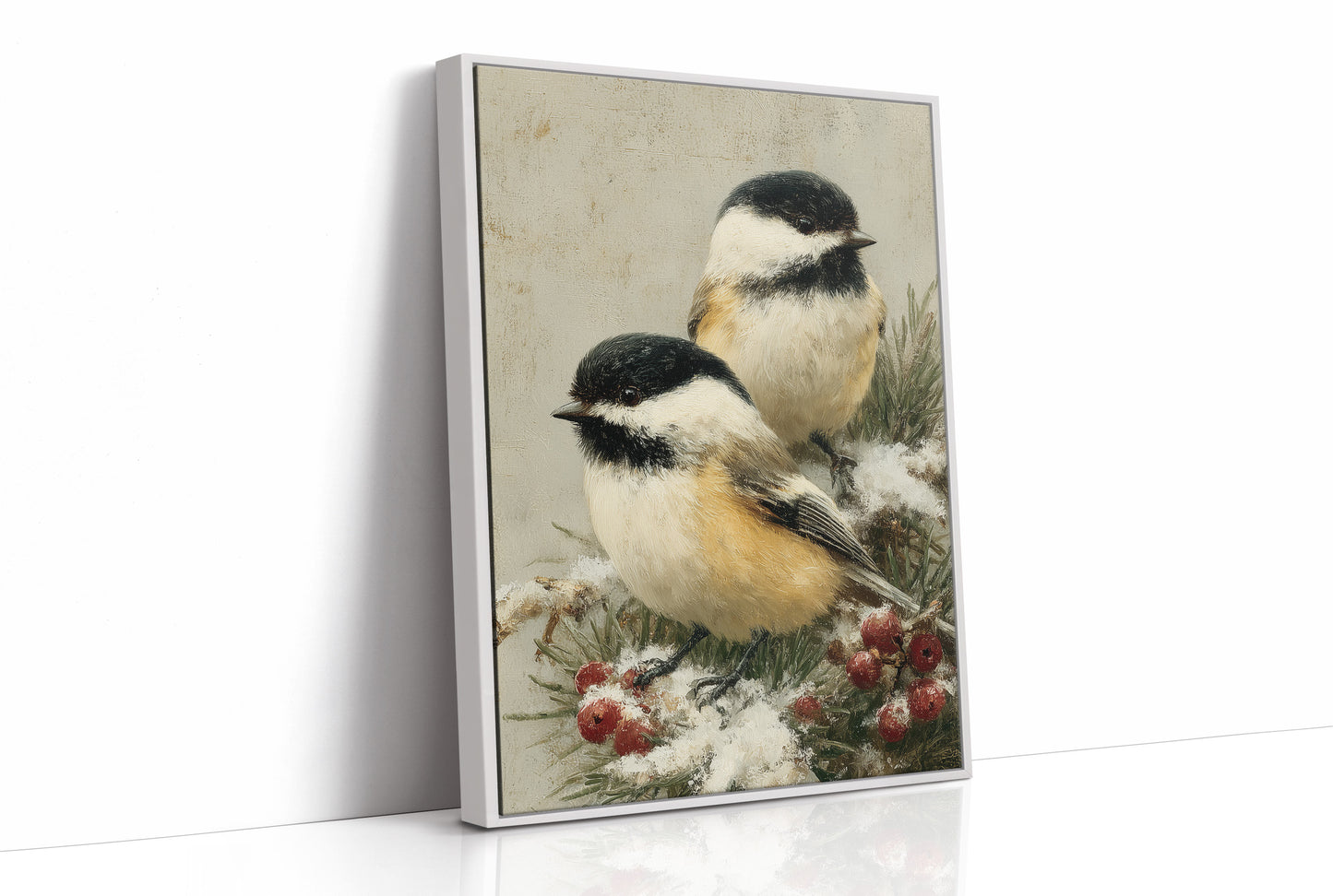Two Chickadees in Snow