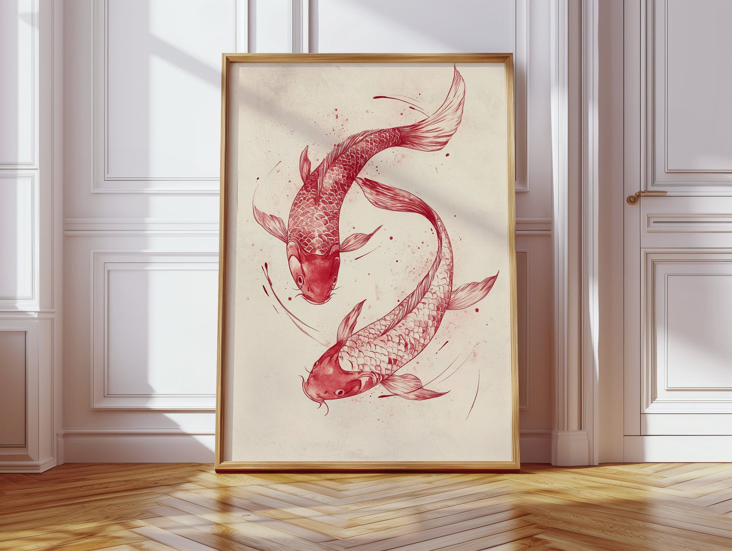Koi Fish Wall Art – Minimalist Japanese Ink Print, Zen Decor