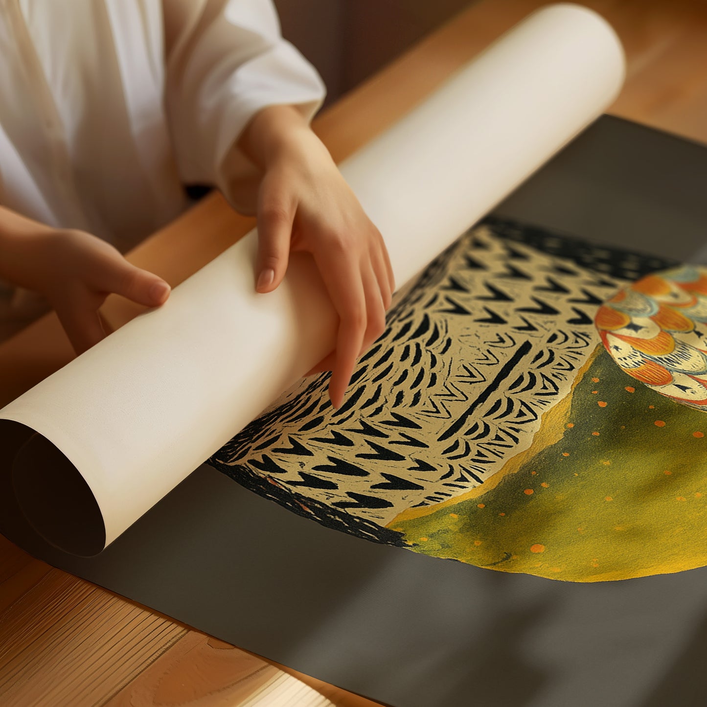 Stylized Owl with Golden Feathers