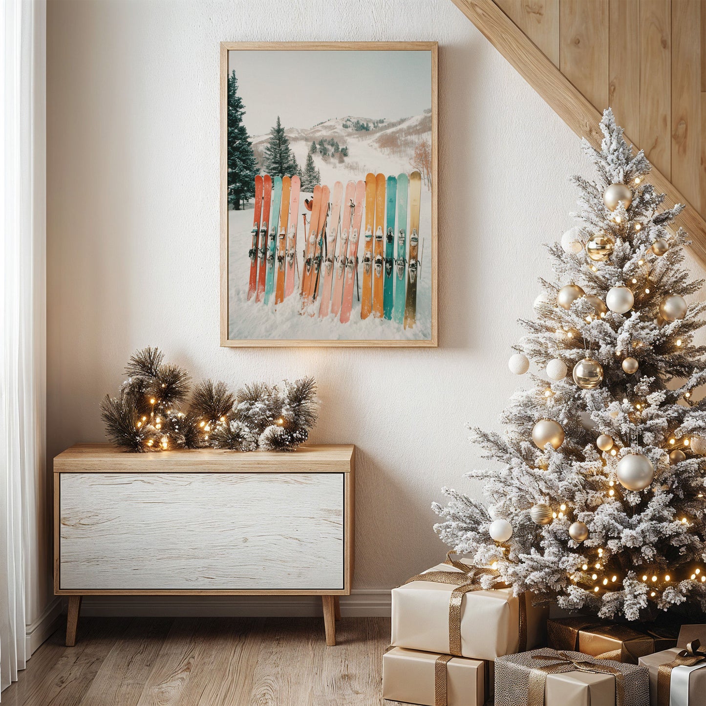 Pastel Skis Paint Winter Mountains