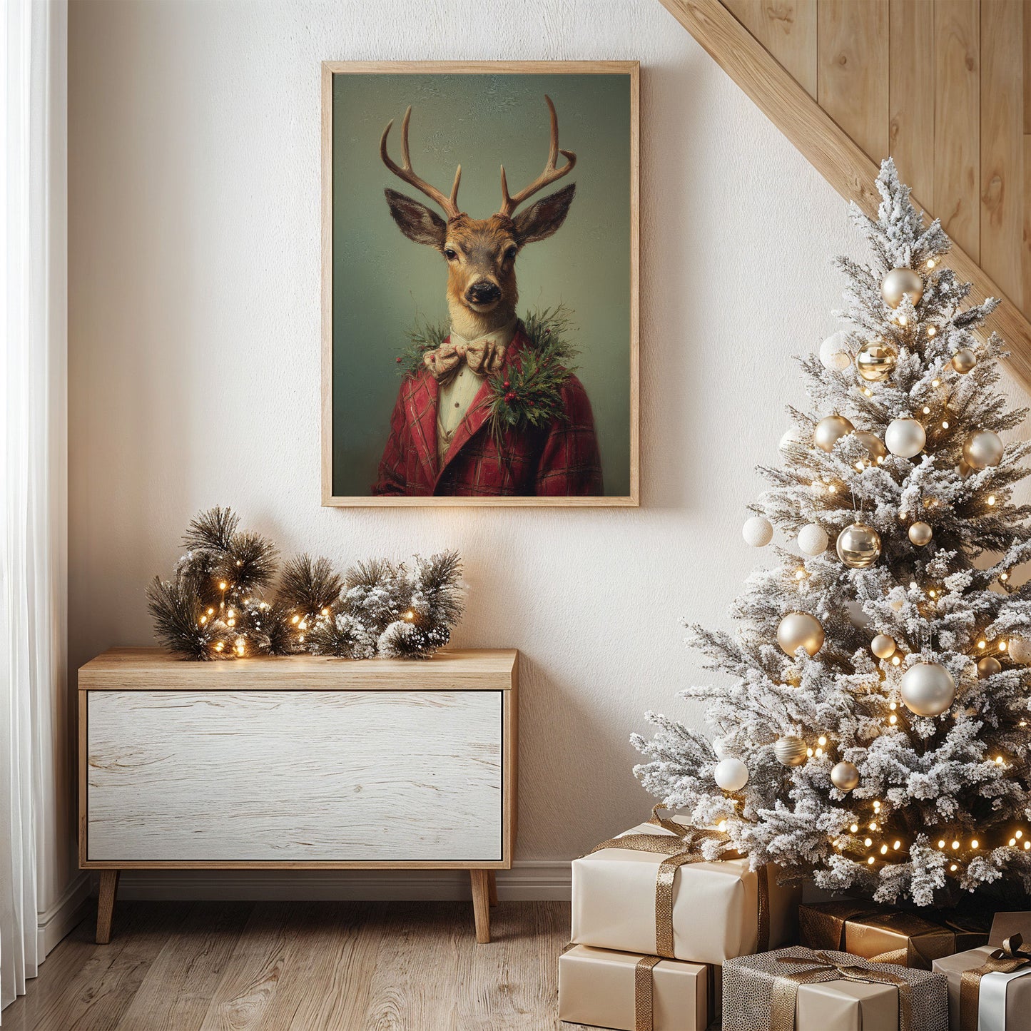 Festive Stag Adjusts His Bow