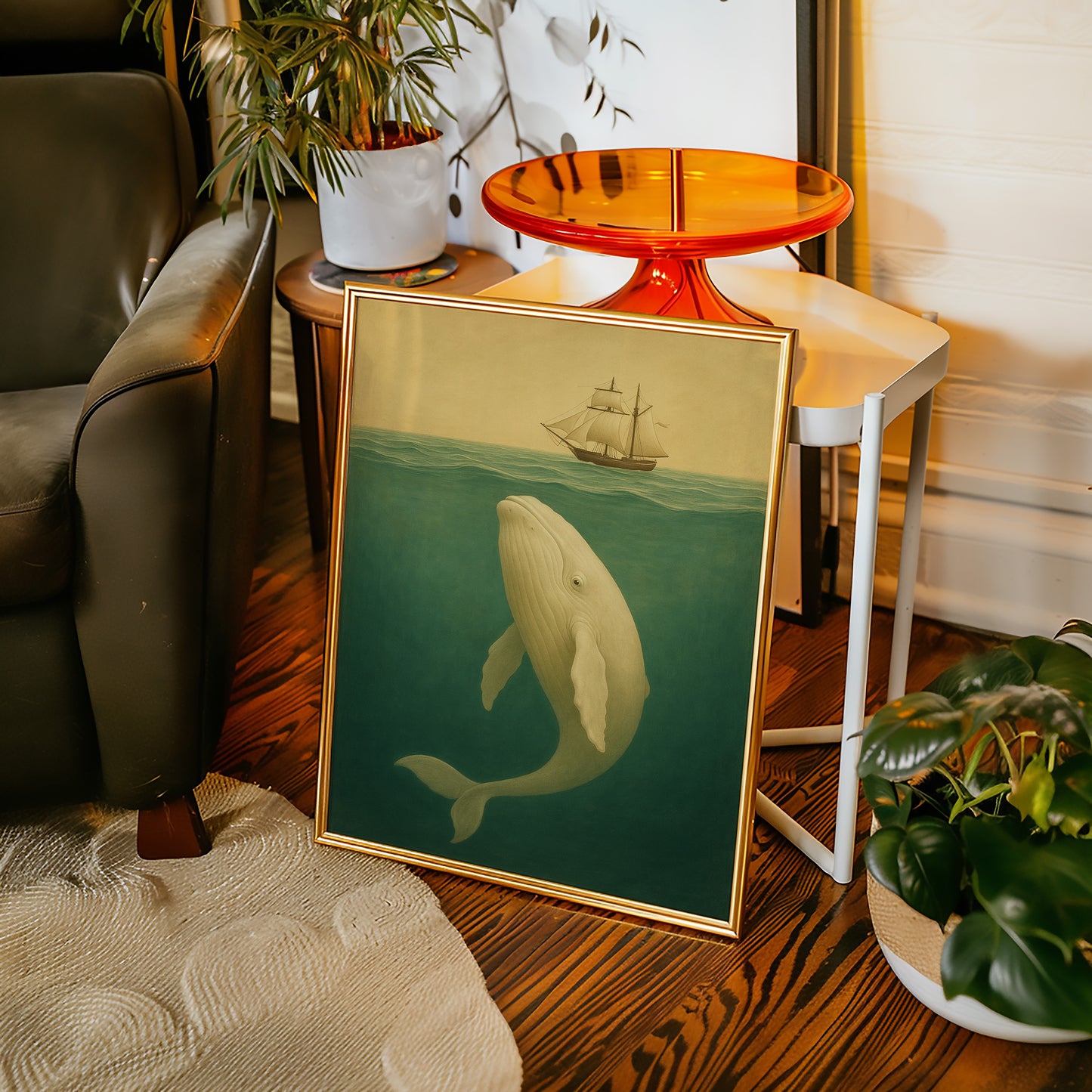 Whale Beneath the Golden Horizon