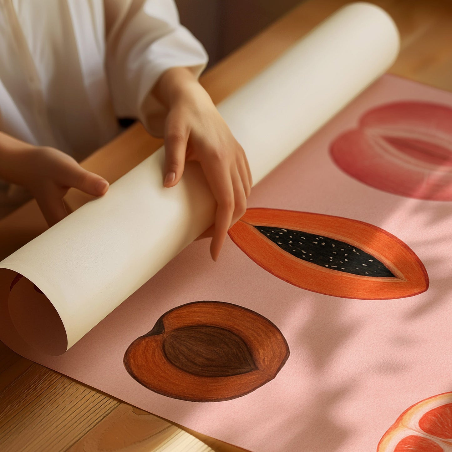 Fruits of Love – Feminine Fruit Print on Pink