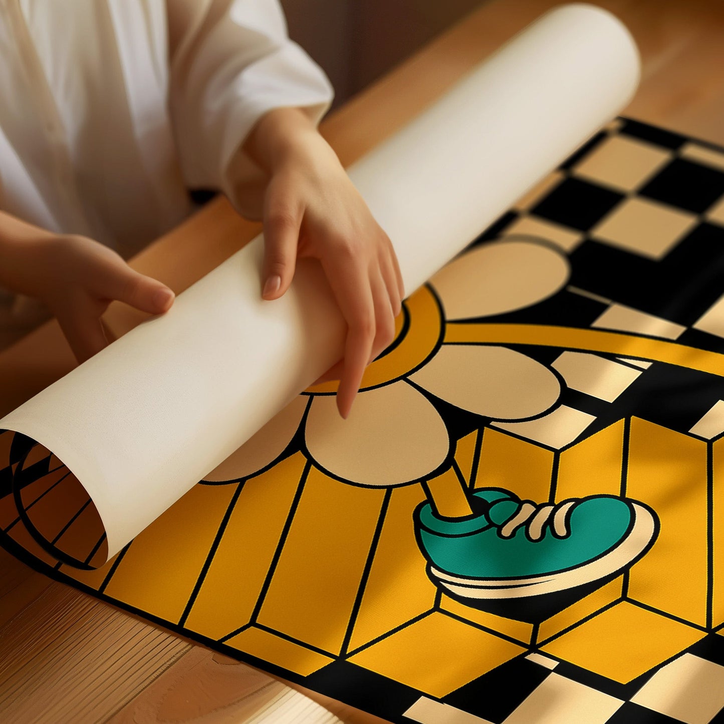 Groovy Daisy Vibes – Retro Checkerboard Flower Print