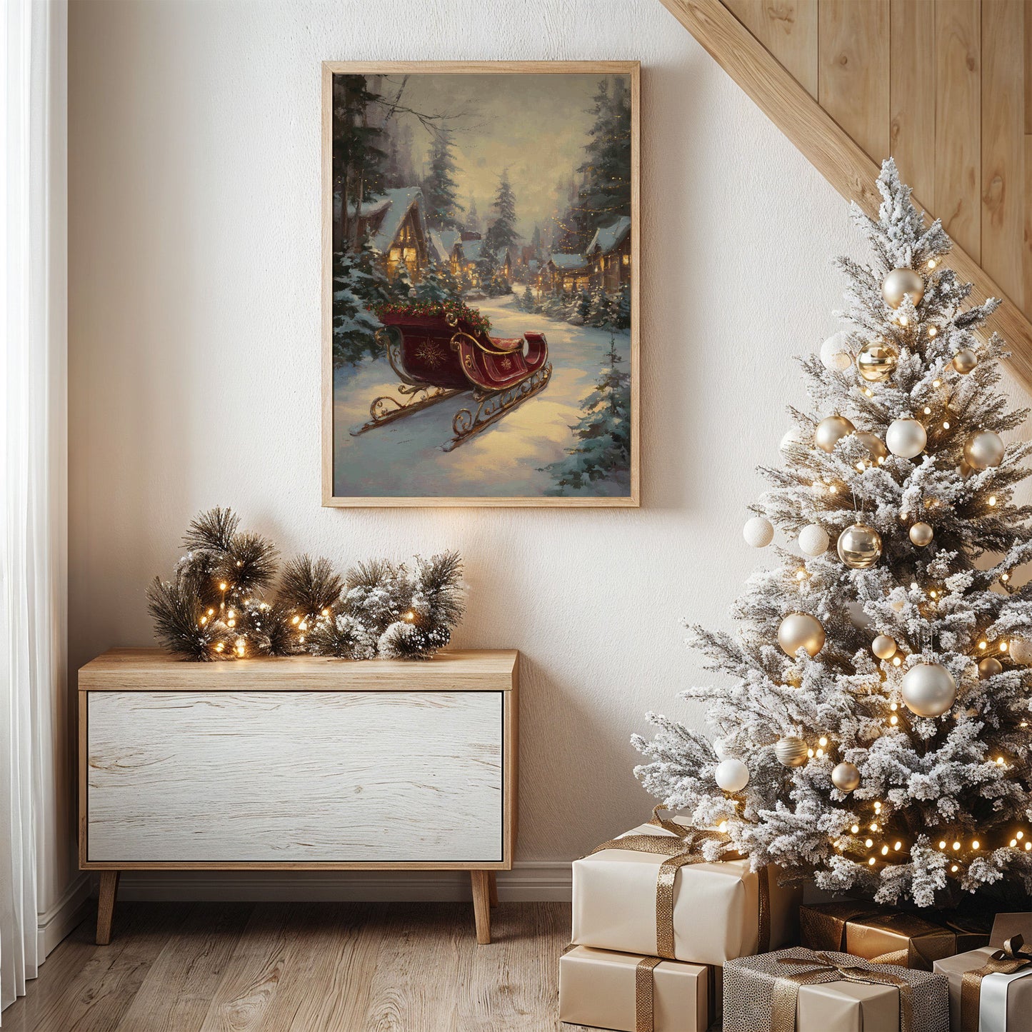 Sleigh Rests By Winter's Glowing Path