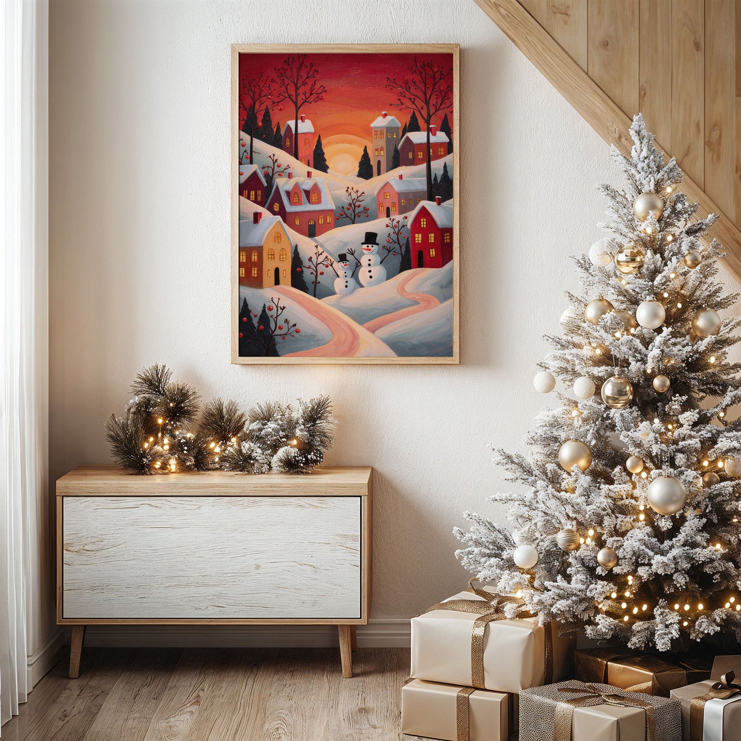 Winter Village Glows At Sunset