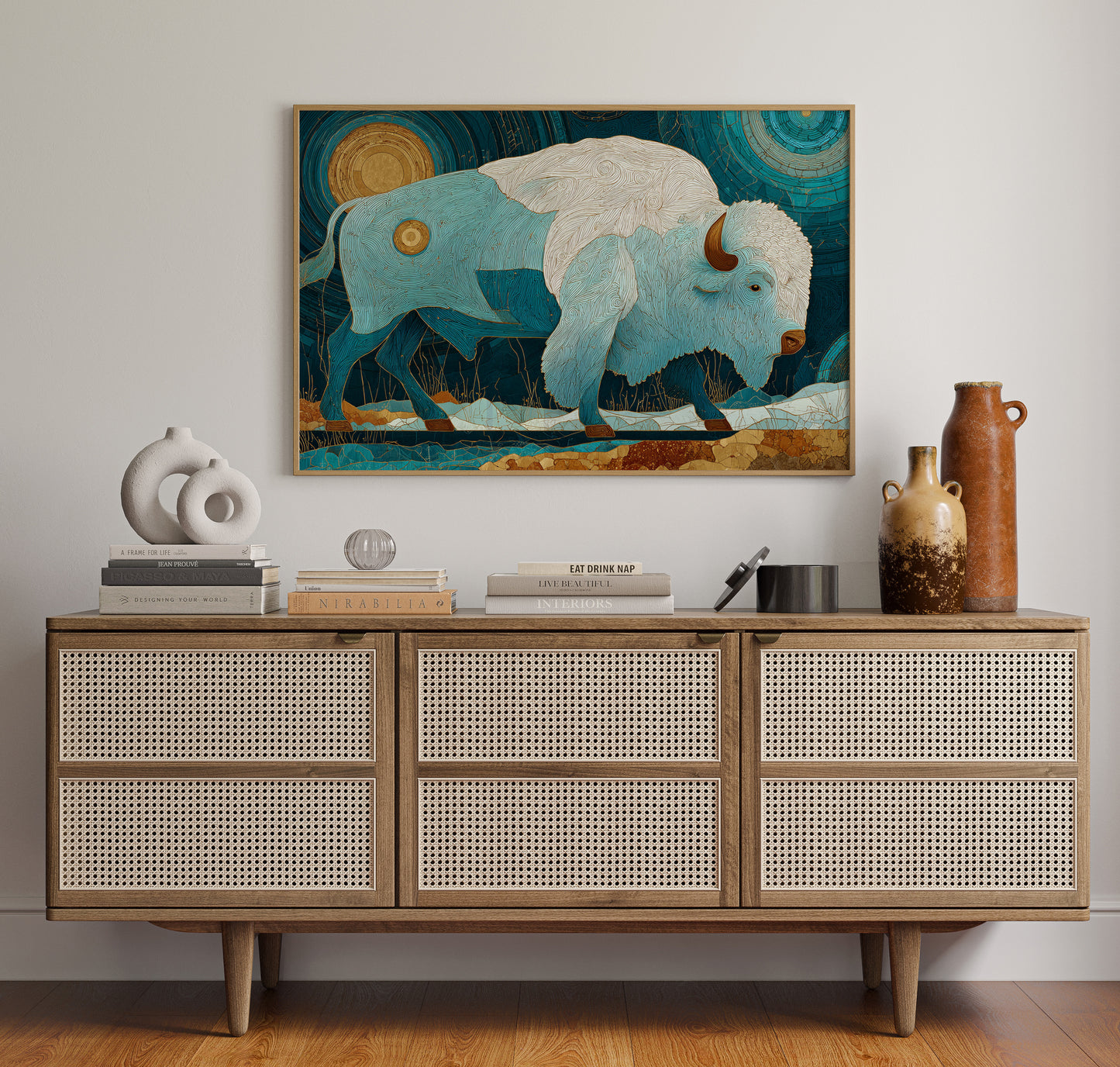 Sacred Bison Under Celestial Moons