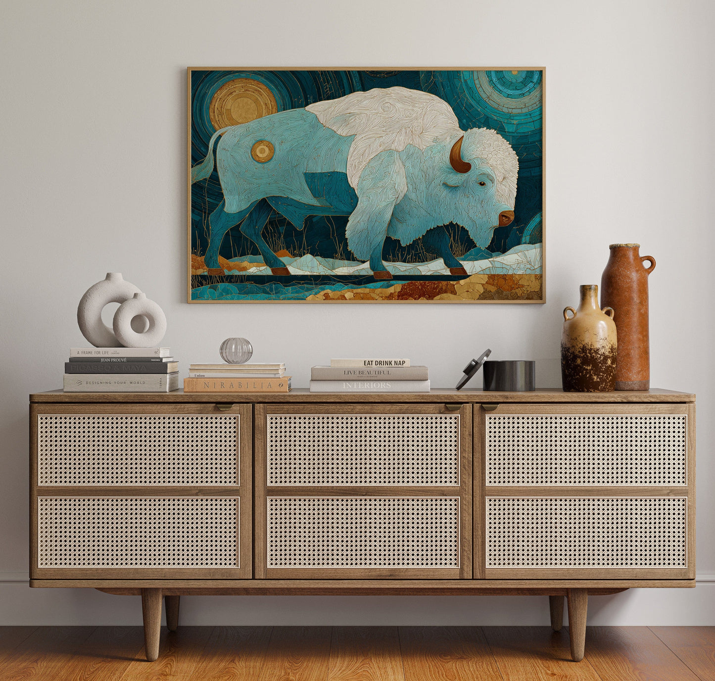 Sacred Bison Under Celestial Moons