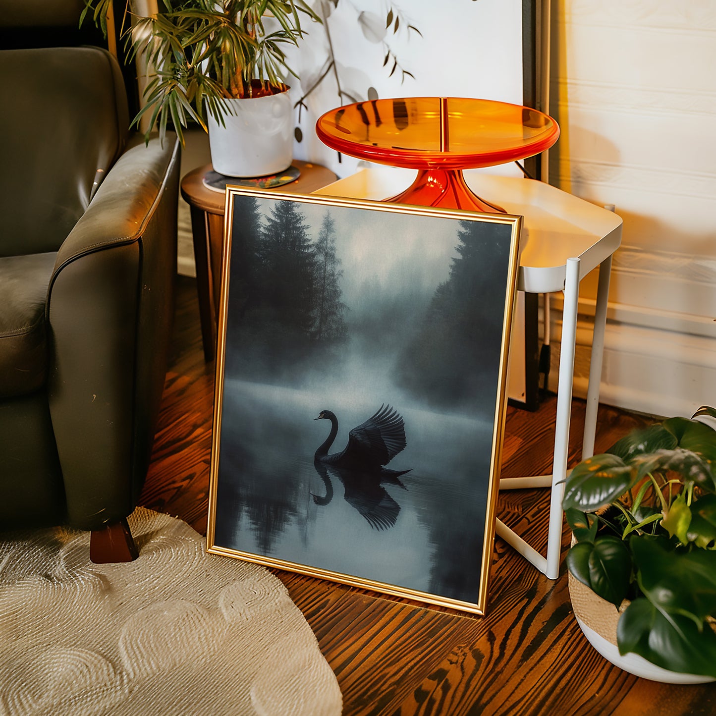 Black Swan in Morning Fog