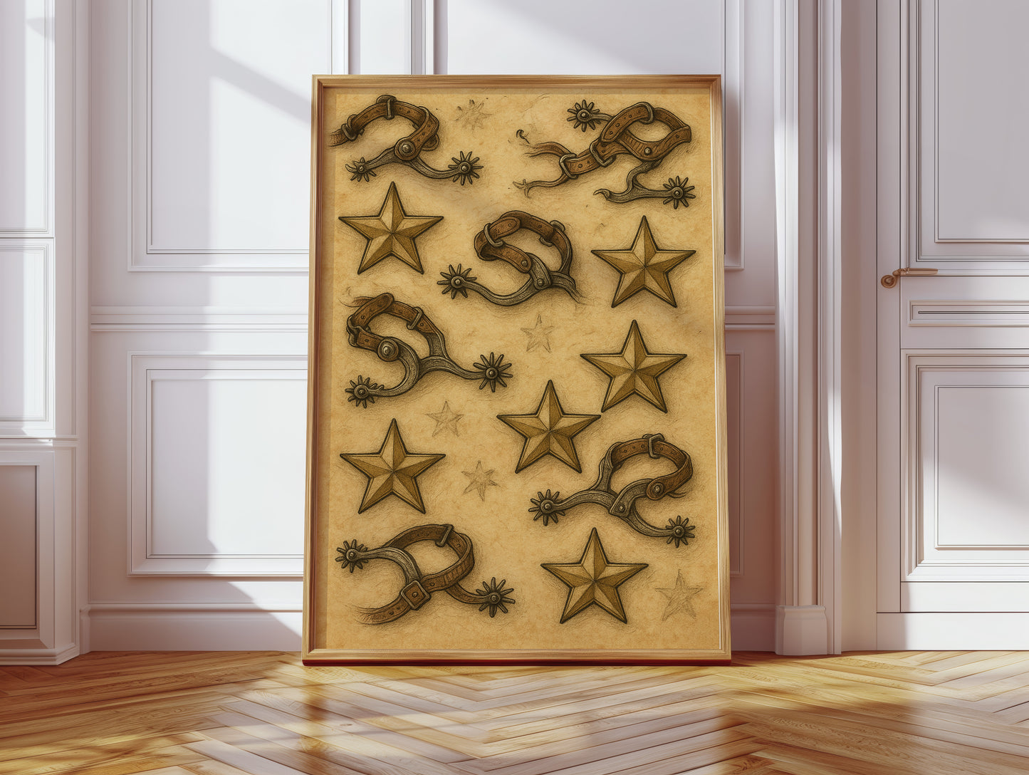 Western Spurs and Stars Vintage Print