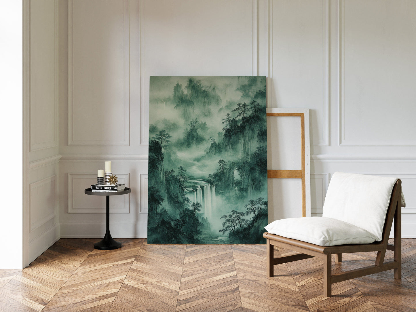 Serene Waterfall Landscape – Traditional Japanese Ink Wash Painting