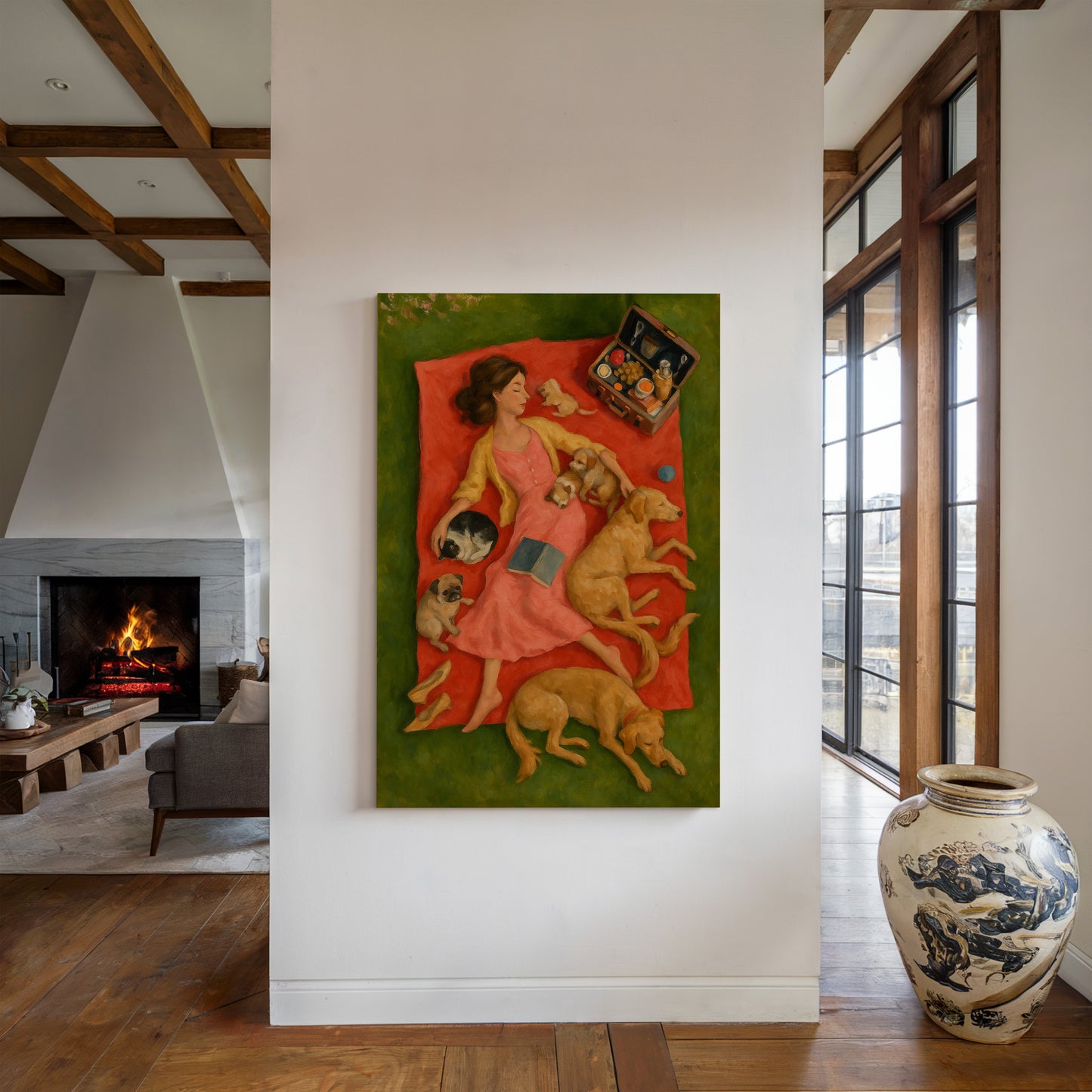 Picnic Nap with Dogs and a Book