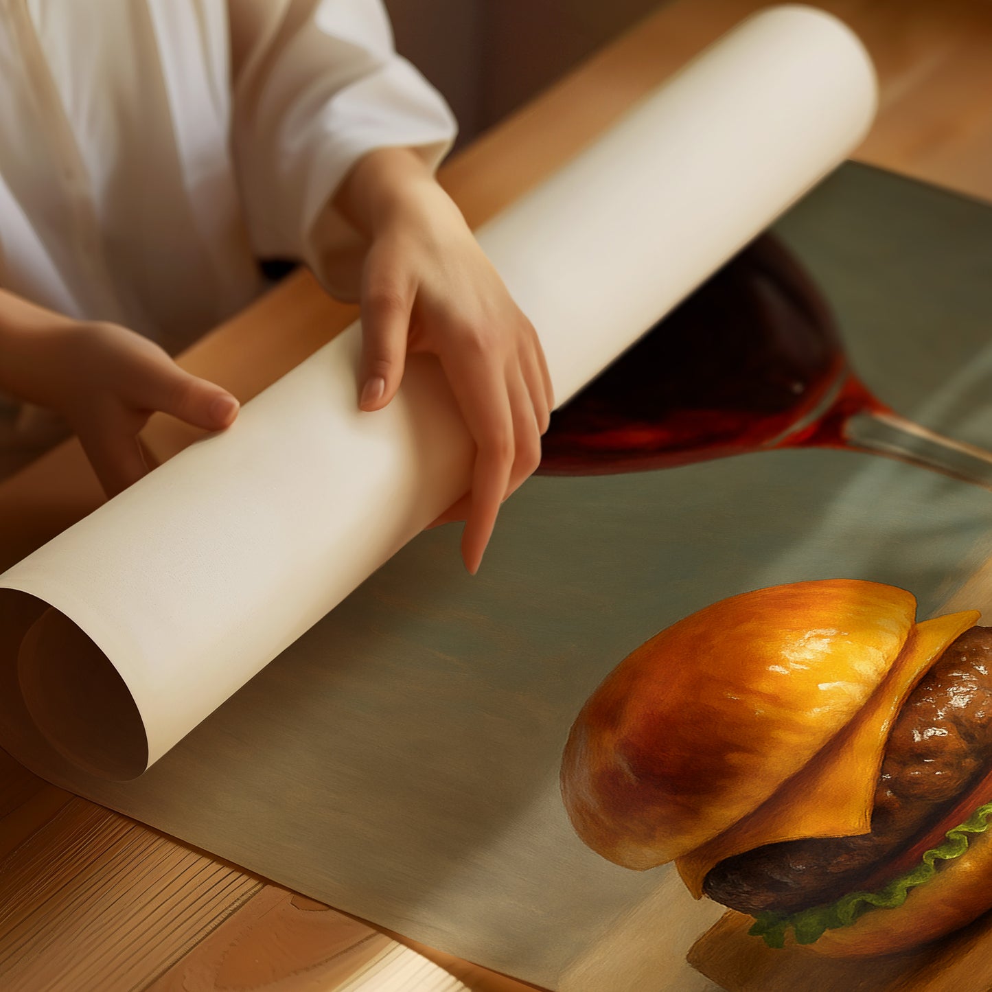 Burger and Bordeaux Still Life