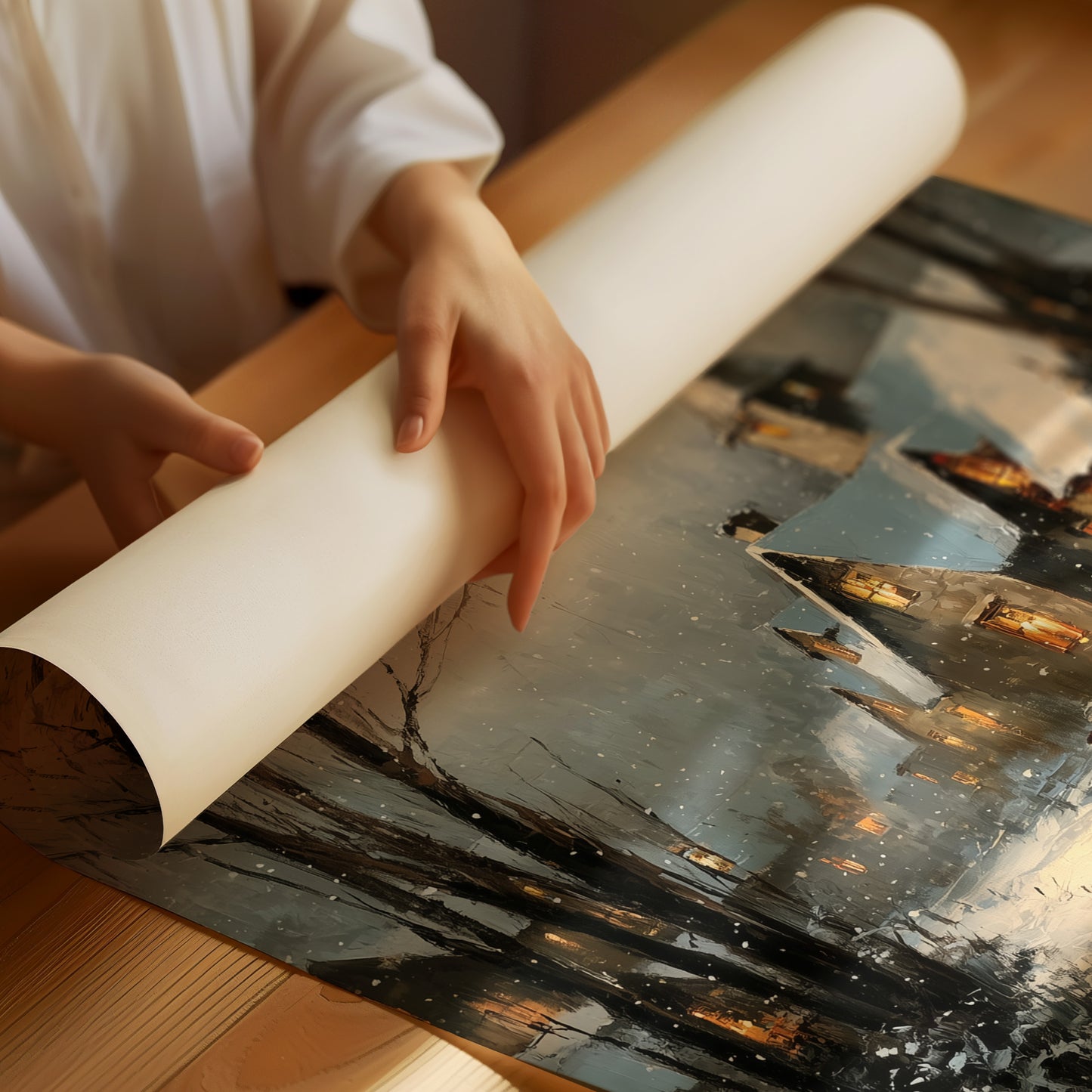 A Red Coat in Falling Snow