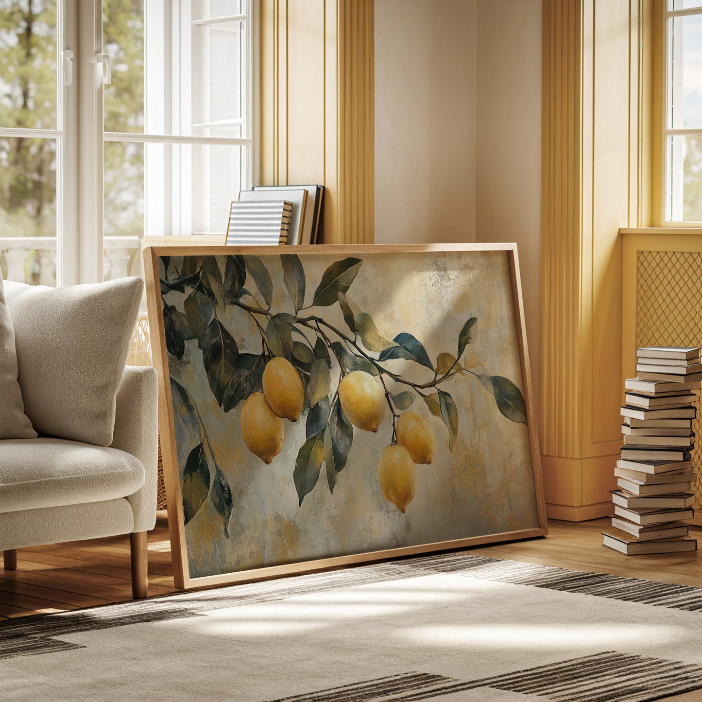 Mediterranean Lemon Branch: Elegant Botanical Canvas Wall Art