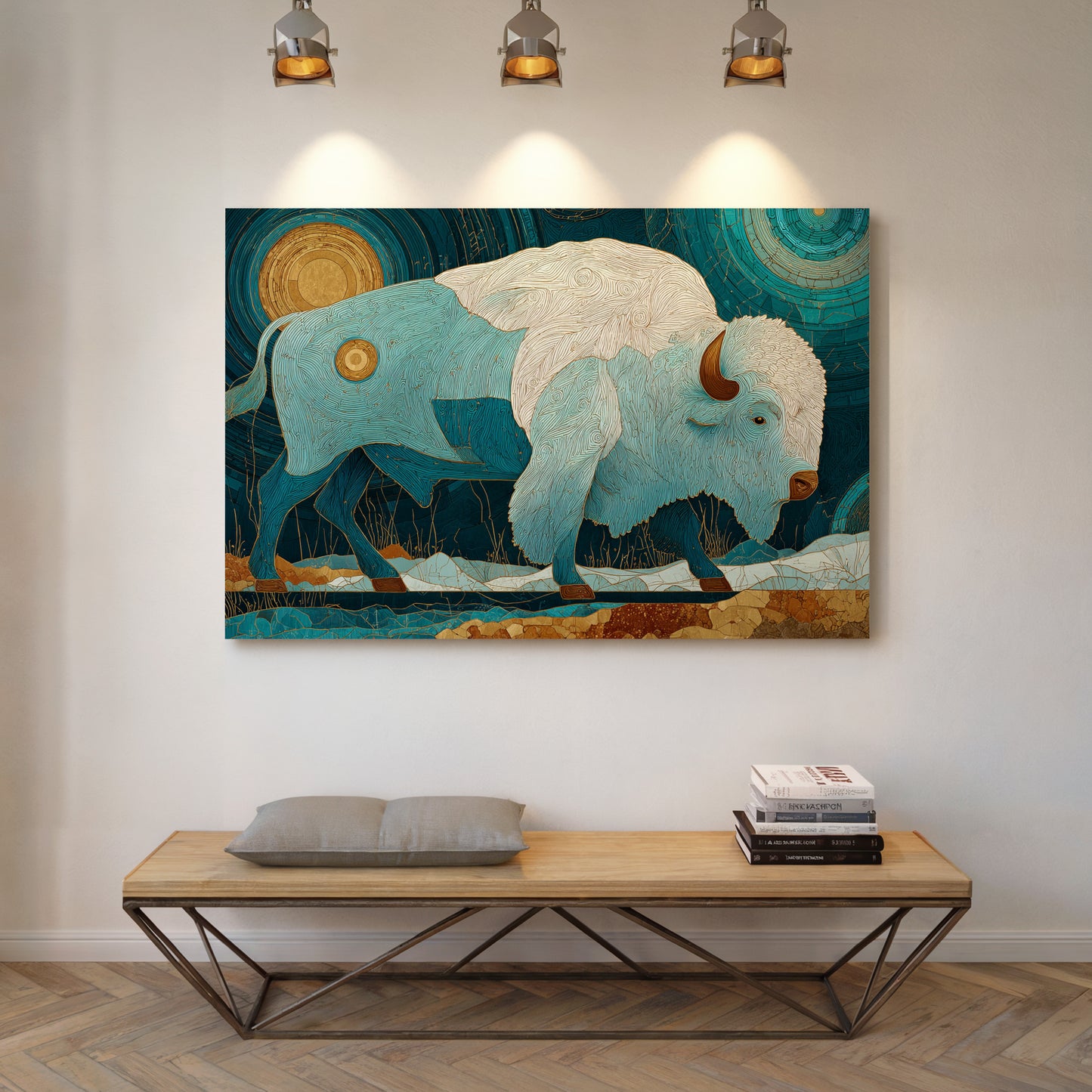 Sacred Bison Under Celestial Moons