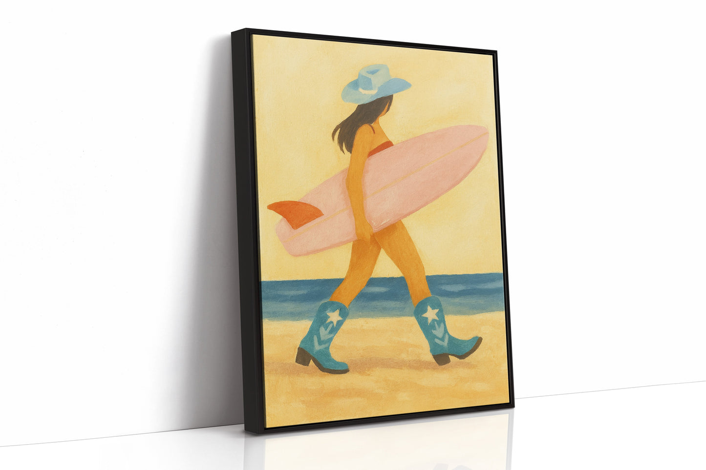 Cowgirl Surfer Walks The Shore