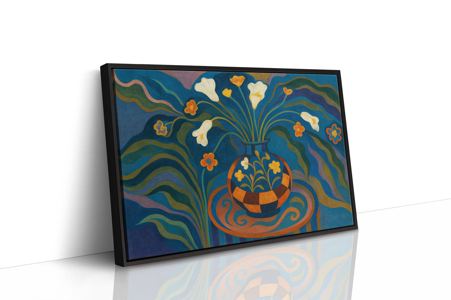 Moonlit Blooms in a Checkered Vase