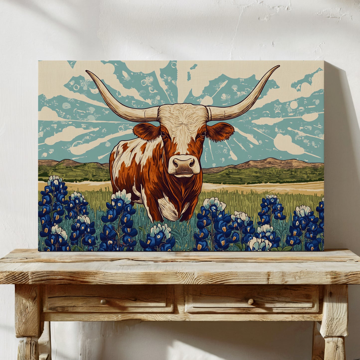 Texas Icon – Longhorn and Bluebonnets Pop Art