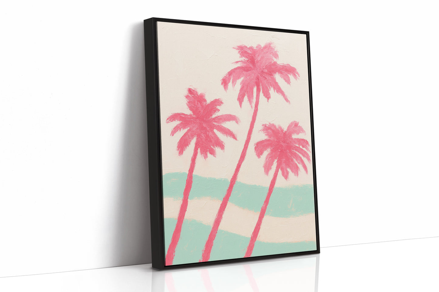 Pink Palms Over Mint Waves