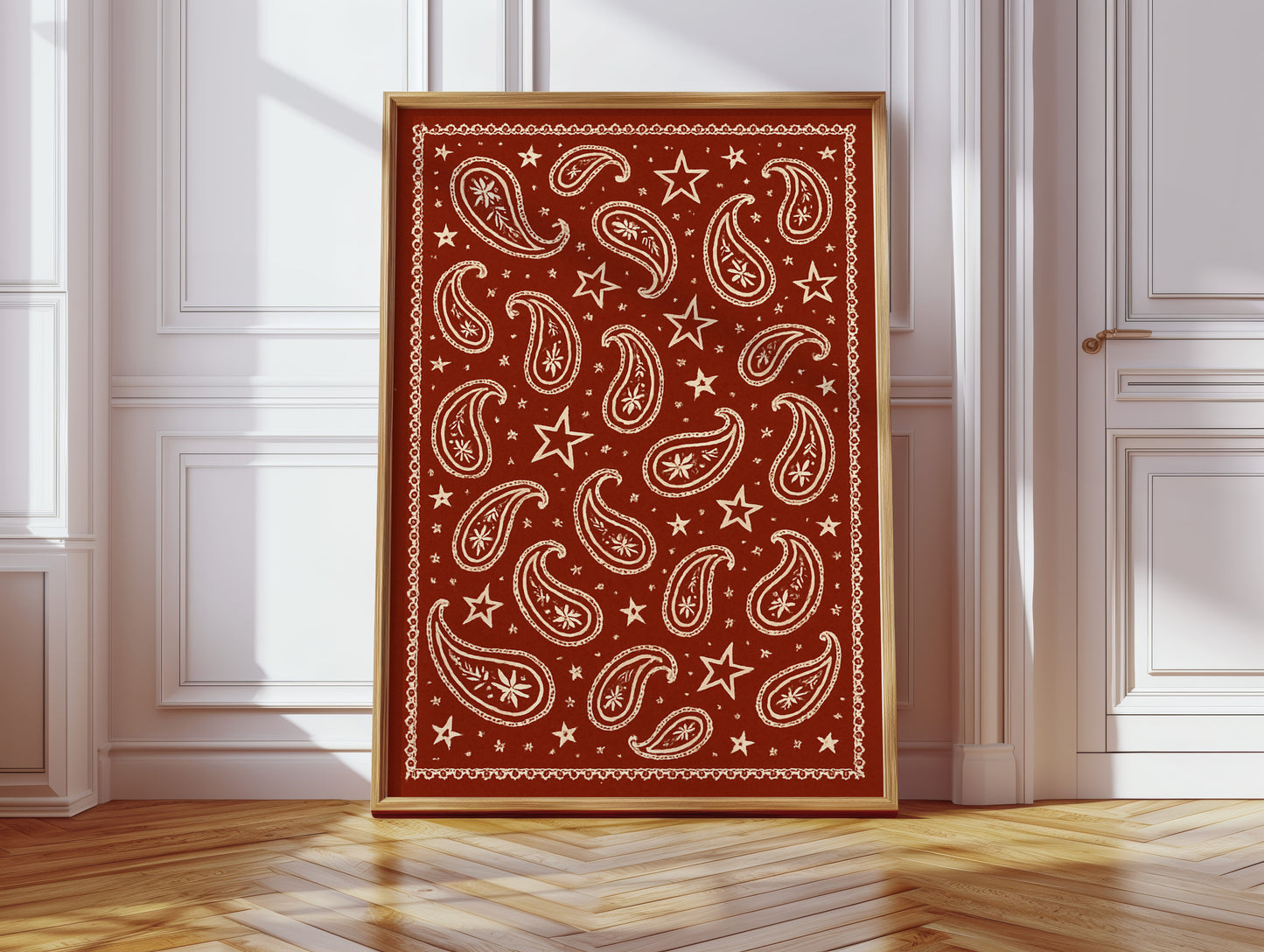 Vintage Red Bandana Star Paisley Print