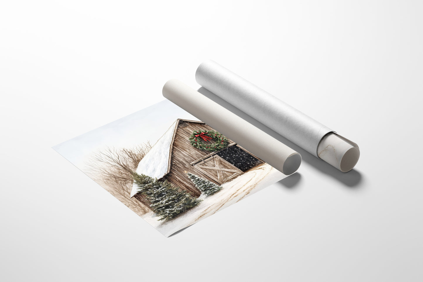 Rustic Christmas Barn – Cozy Winter Farmhouse Wall Art Print