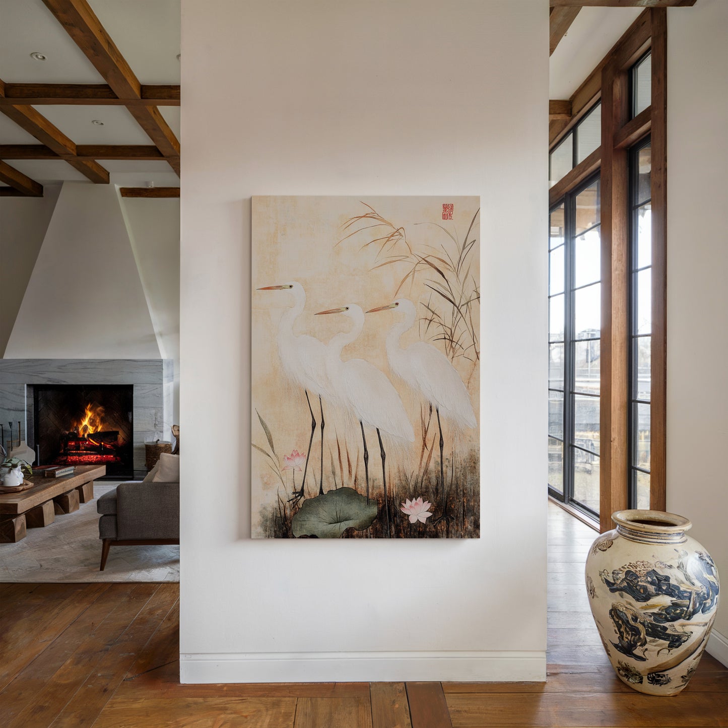 Japanese Egret Wall Art – Elegant Traditional Asian Nature Print