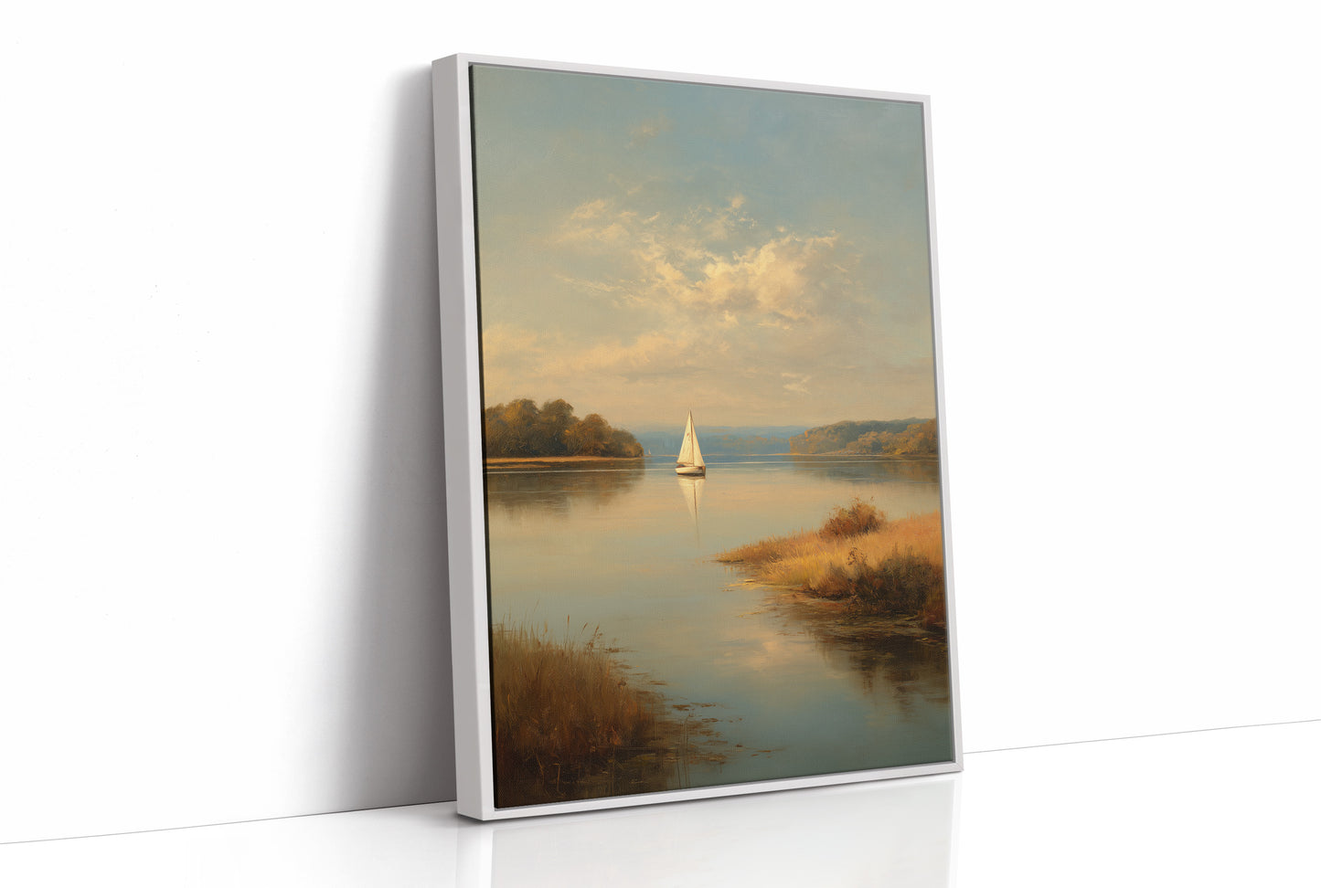 Solitary Sail Through Golden Harbor