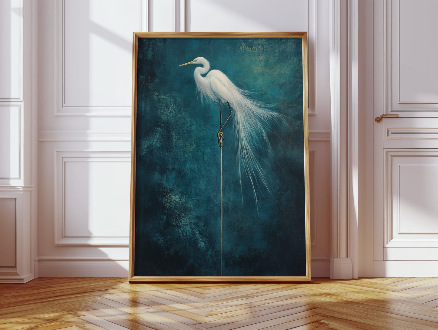 White Egret Wall Art – Elegant Minimalist Bird Print, Coastal Decor