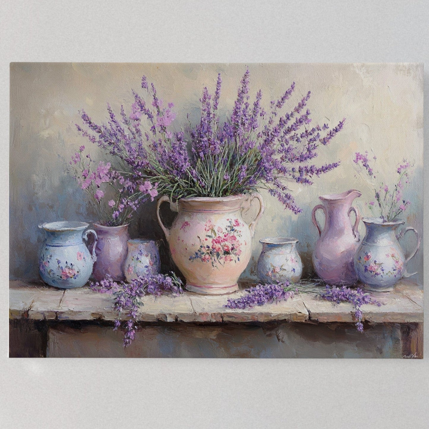 Lavender Spills Across Vintage Vessels