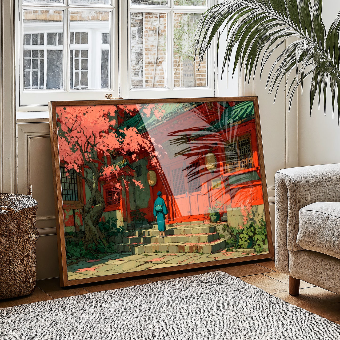 Cherry Blossoms Dance At Temple Steps