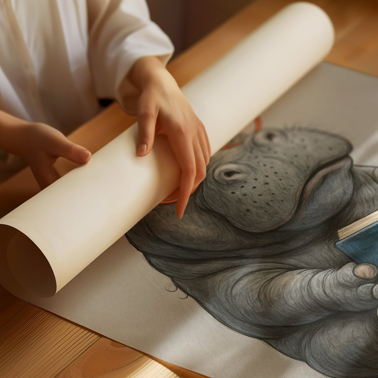 Baby Hippo Reading with Glasses