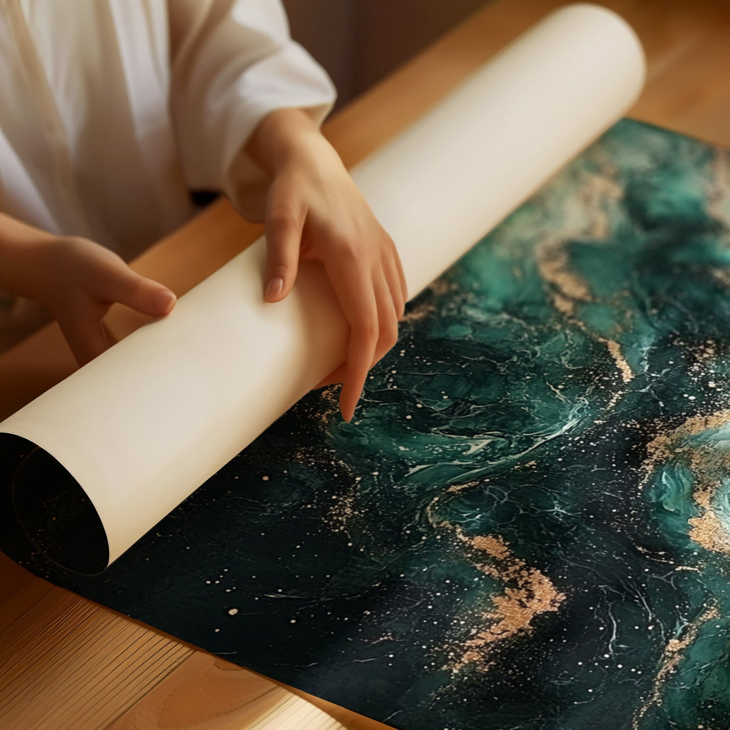 Celestial Drift in Emerald and Gold