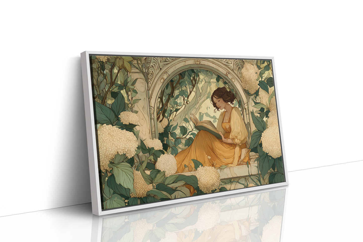 Reading Among Hydrangea Blooms