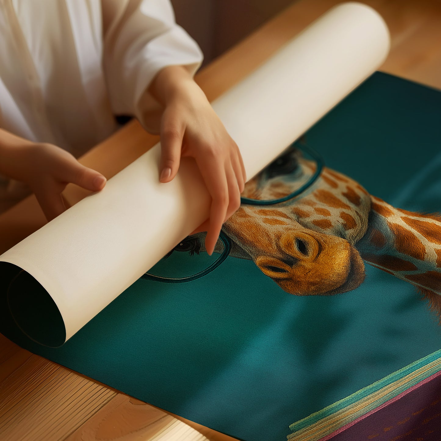 Giraffe with Glasses Reading a Book