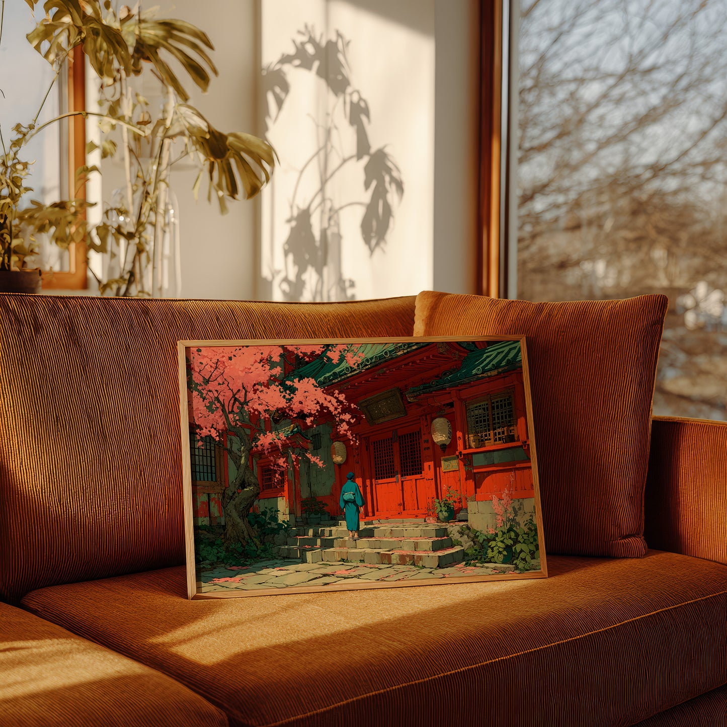 Cherry Blossoms Dance At Temple Steps
