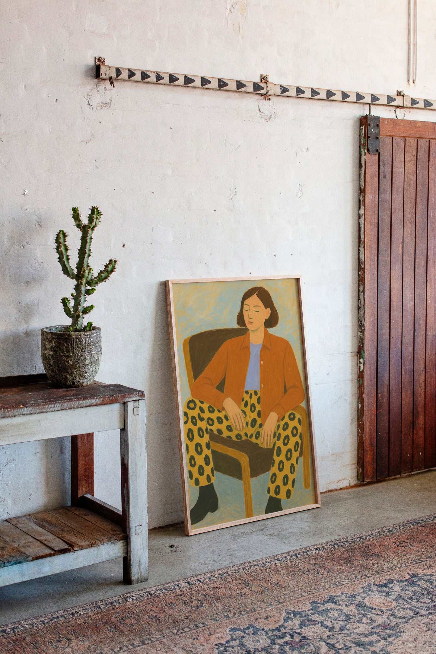 Still Moment in Patterned Pants