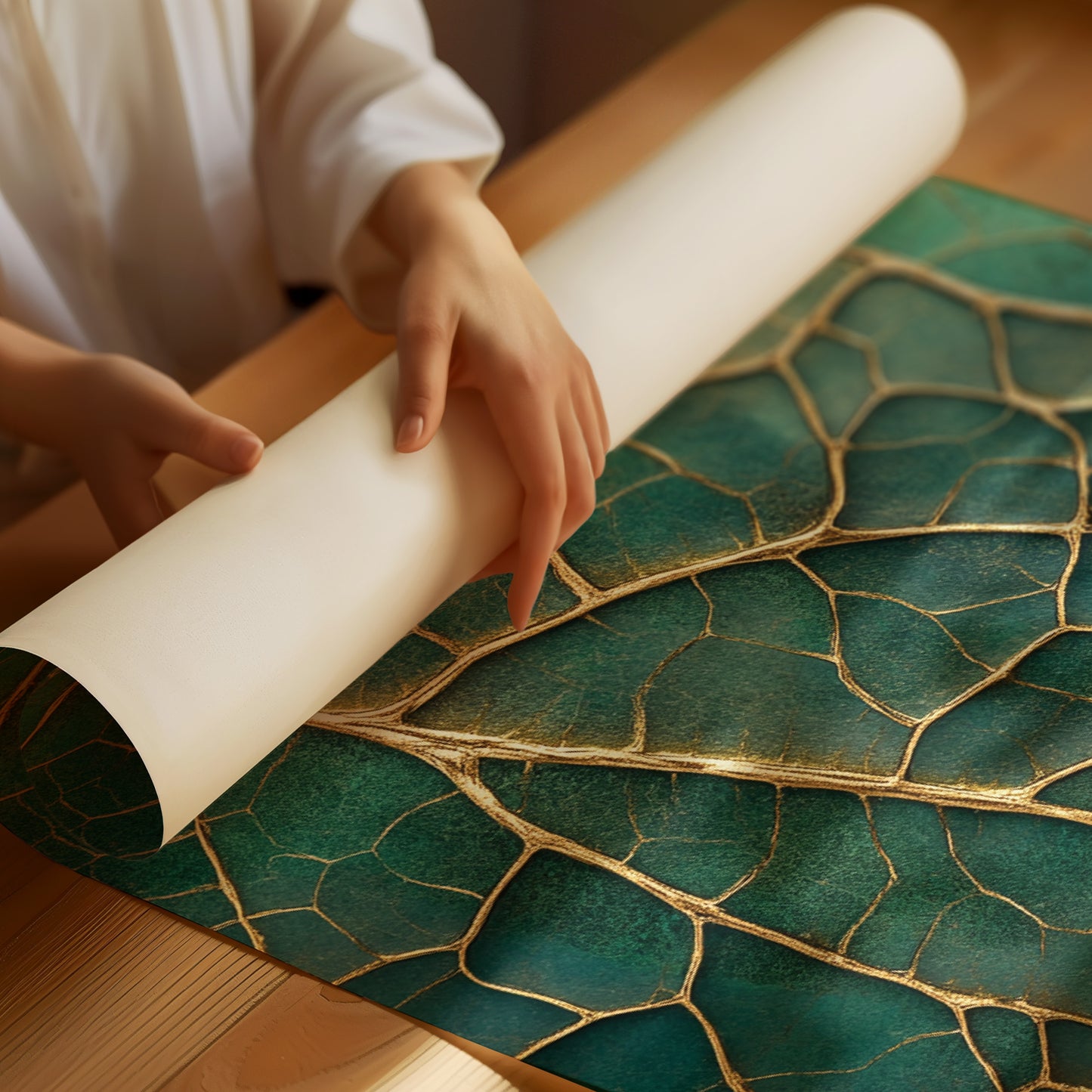 Golden Vein Leaf on Emerald